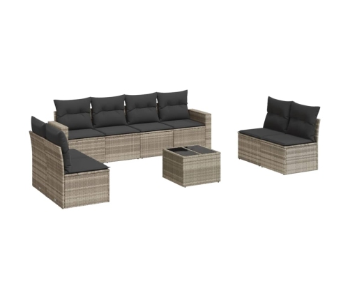 Set muebles jardín 9 pzas y cojines ratán sintético gris claro