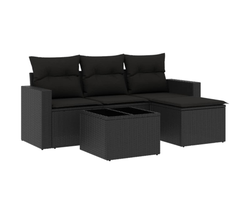 Set de muebles de jardín 5 pzas y cojines ratán sintético negro