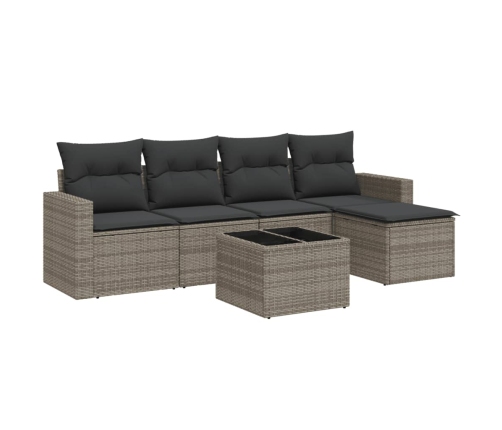 Set de muebles de jardín 6 pzas y cojines ratán sintético gris