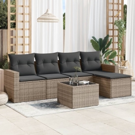 Set de muebles de jardín 6 pzas y cojines ratán sintético gris