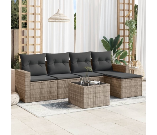 Set de muebles de jardín 6 pzas y cojines ratán sintético gris