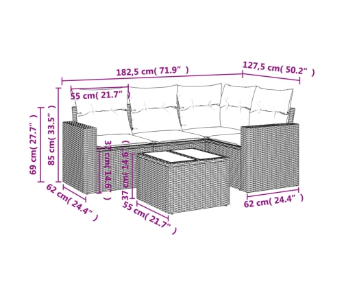 Set de muebles de jardín 5 pzas y cojines ratán sintético negro