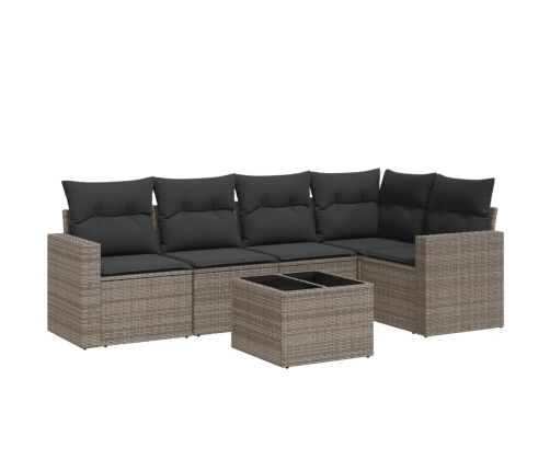 Set de muebles de jardín 6 pzas y cojines ratán sintético gris