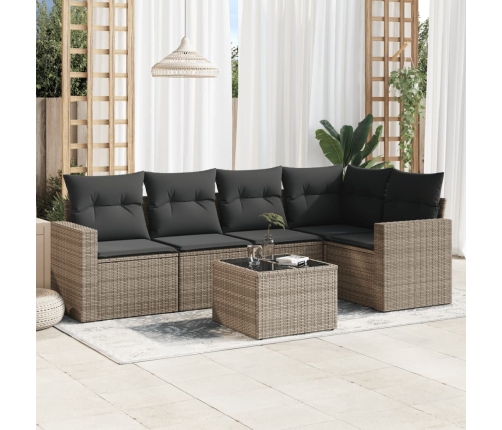 Set de muebles de jardín 6 pzas y cojines ratán sintético gris