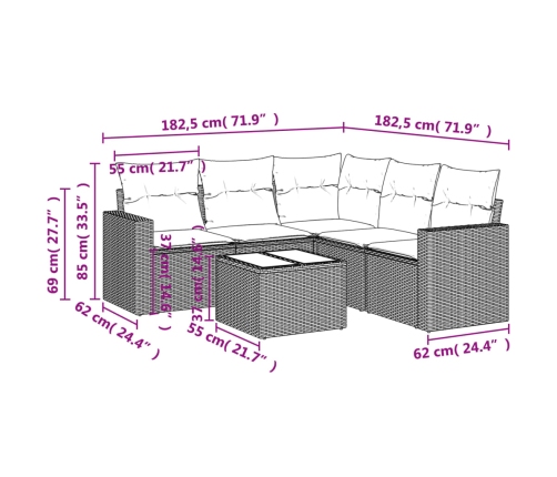 Set de muebles de jardín 6 pzas y cojines ratán sintético gris