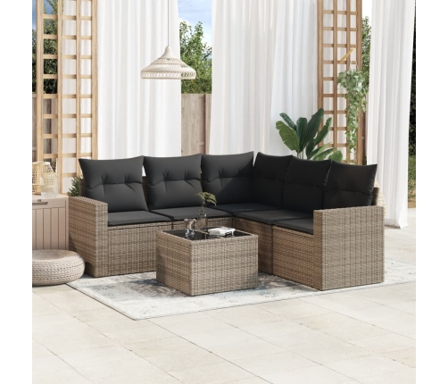 Set de muebles de jardín 6 pzas y cojines ratán sintético gris