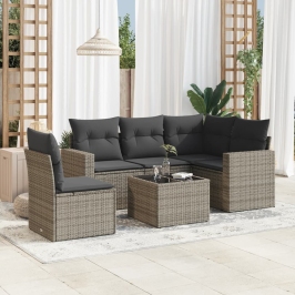 Set de muebles de jardín 6 pzas y cojines ratán sintético gris