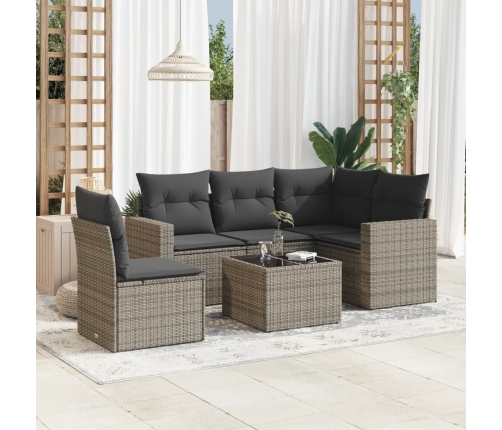 Set de muebles de jardín 6 pzas y cojines ratán sintético gris