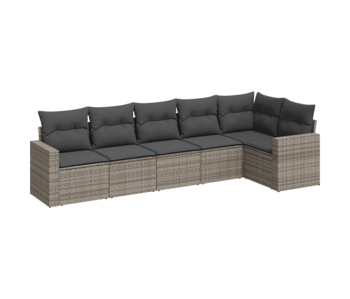 Set de muebles de jardín 6 pzas y cojines ratán sintético gris