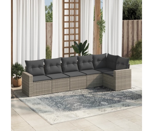 Set de muebles de jardín 6 pzas y cojines ratán sintético gris