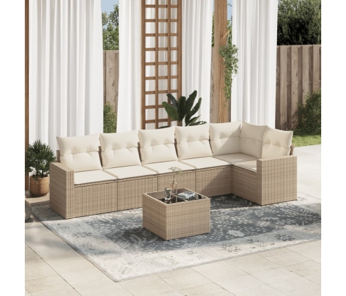 Set sofás de jardín 7 piezas y cojines ratán sintético beige