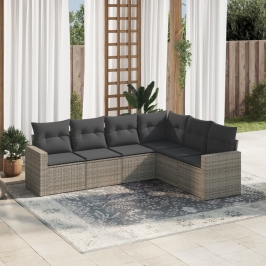 Set de muebles de jardín 6 pzas y cojines ratán sintético gris