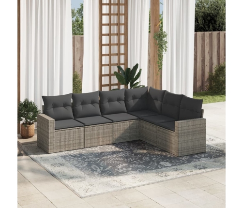 Set de muebles de jardín 6 pzas y cojines ratán sintético gris