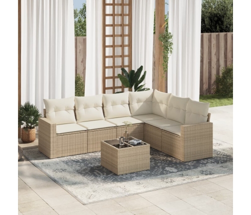 Set sofás de jardín 7 piezas y cojines ratán sintético beige