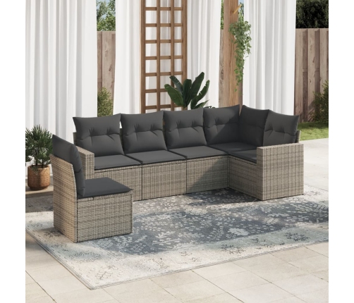 Set de muebles de jardín 6 pzas y cojines ratán sintético gris