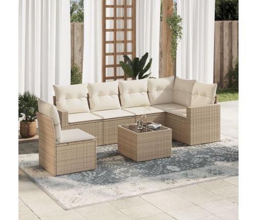 Set sofás de jardín 7 piezas y cojines ratán sintético beige