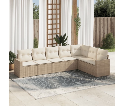 Set sofás de jardín 7 piezas y cojines ratán sintético beige