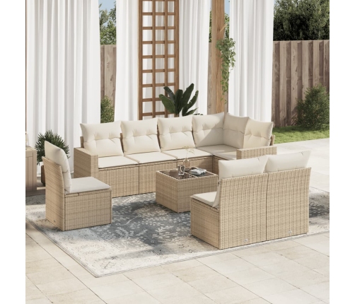 Set de sofás de jardín 9 pzas con cojines ratán sintético beige