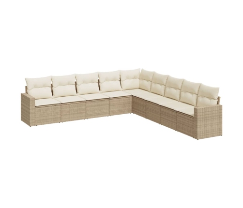 Set de sofás de jardín 9 pzas con cojines ratán sintético beige