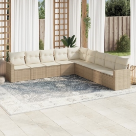 Set de sofás de jardín 9 pzas con cojines ratán sintético beige