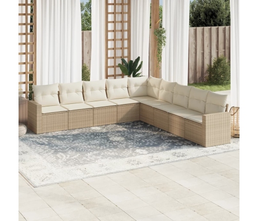 Set de sofás de jardín 9 pzas con cojines ratán sintético beige