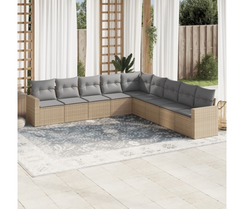 Set de sofás de jardín 9 pzas con cojines ratán sintético beige