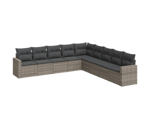 Set de muebles de jardín 9 pzas y cojines ratán sintético gris