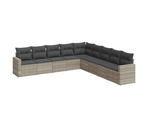 Set muebles jardín 9 pzas y cojines ratán sintético gris claro