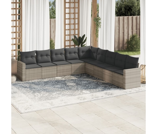 Set muebles jardín 9 pzas y cojines ratán sintético gris claro