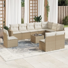 Set de sofás de jardín 11pzas con cojines ratán sintético beige