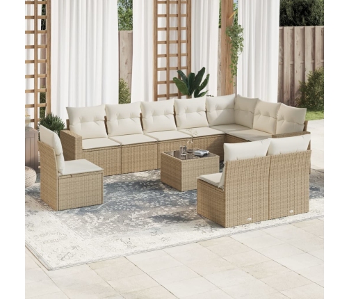 Set de sofás de jardín 11pzas con cojines ratán sintético beige