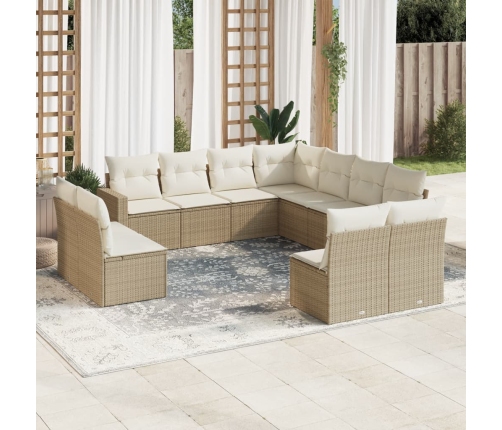 Set de sofás de jardín 11pzas con cojines ratán sintético beige