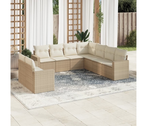 Set de sofás de jardín 9 pzas con cojines ratán sintético beige