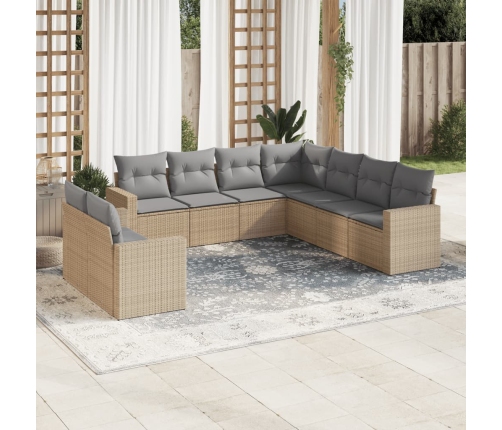 Set de sofás de jardín 9 pzas con cojines ratán sintético beige