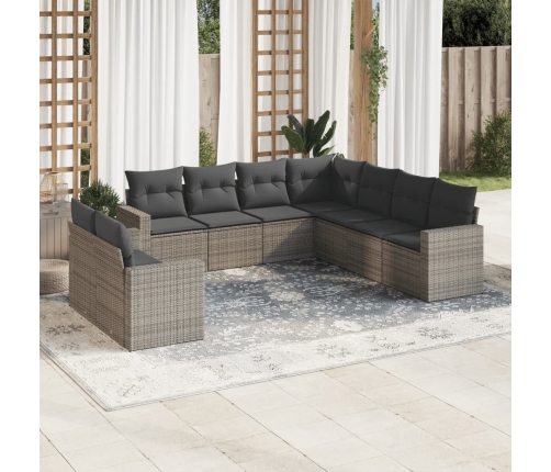 Set de muebles de jardín 9 pzas y cojines ratán sintético gris