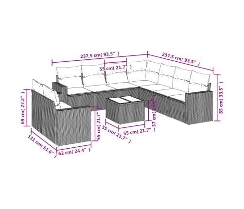 Juego de sofás jardín con cojines beige 10 pzas ratán sintético