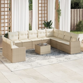 Set de sofás de jardín 11pzas con cojines ratán sintético beige