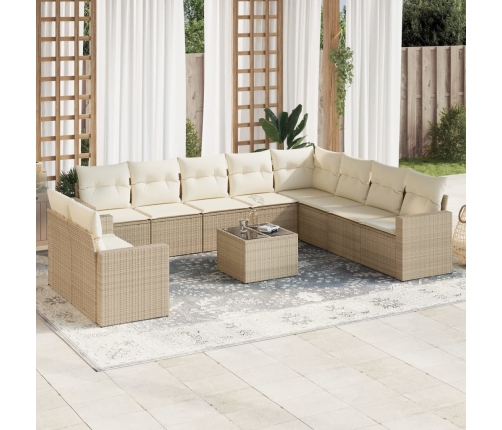 Set de sofás de jardín 11pzas con cojines ratán sintético beige