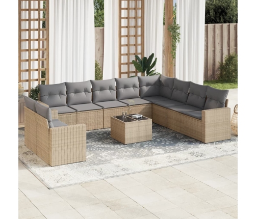 Set de sofás de jardín 11pzas con cojines ratán sintético beige