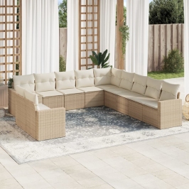 Set de sofás de jardín 11pzas con cojines ratán sintético beige