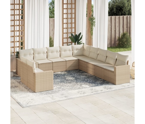 Set de sofás de jardín 11pzas con cojines ratán sintético beige