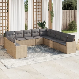 Set de sofás de jardín 11pzas con cojines ratán sintético beige