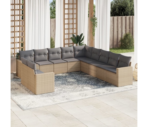 Set de sofás de jardín 11pzas con cojines ratán sintético beige