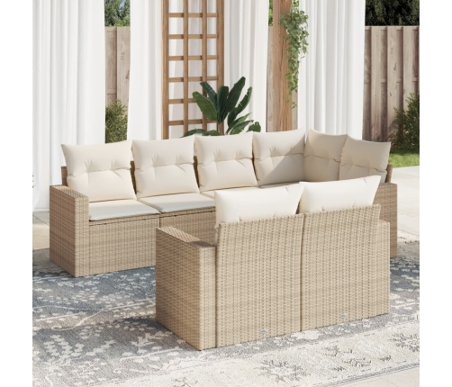 Set sofás de jardín 7 piezas y cojines ratán sintético beige