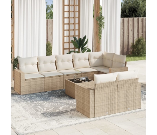 Set de sofás de jardín 9 pzas con cojines ratán sintético beige