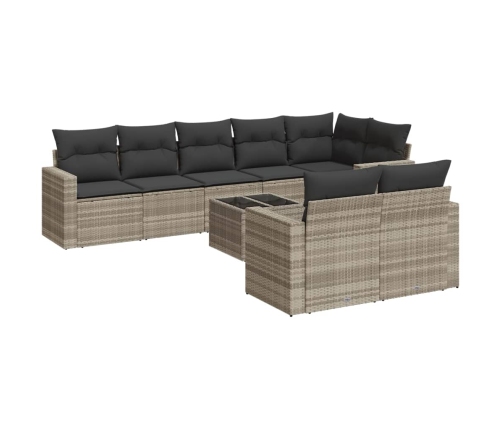 Set muebles jardín 9 pzas y cojines ratán sintético gris claro