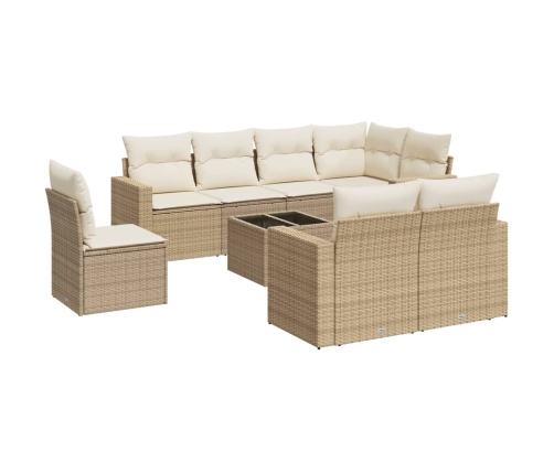 Set de sofás de jardín 9 pzas con cojines ratán sintético beige