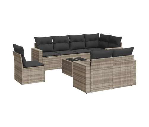 Set muebles jardín 9 pzas y cojines ratán sintético gris claro