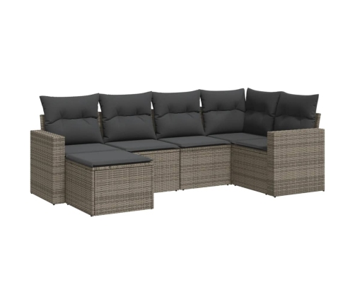 Set de muebles de jardín 6 pzas y cojines ratán sintético gris