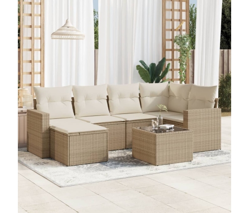 Set sofás de jardín 7 piezas y cojines ratán sintético beige